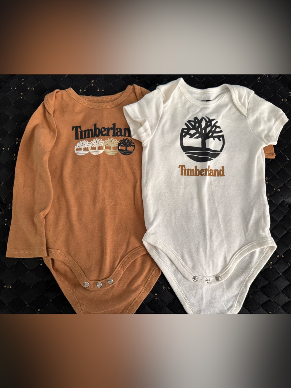 Timberland White and Brown Two-Pack Logo Baby Bodysuits